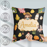 Custom Name Kawaii Farm Girl Cow Milk Corn Animals Seamless Name Square Filled Cushion Throw Pillow Sofa Bed Home Decor Zip Washable UK Made