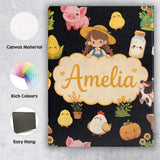 Personalised Name Cute Kawaii Farm Girl Cow Custom  Bespoke Interior Contemporary Canvas Wall Art Print Decor Picture Ready to Hang