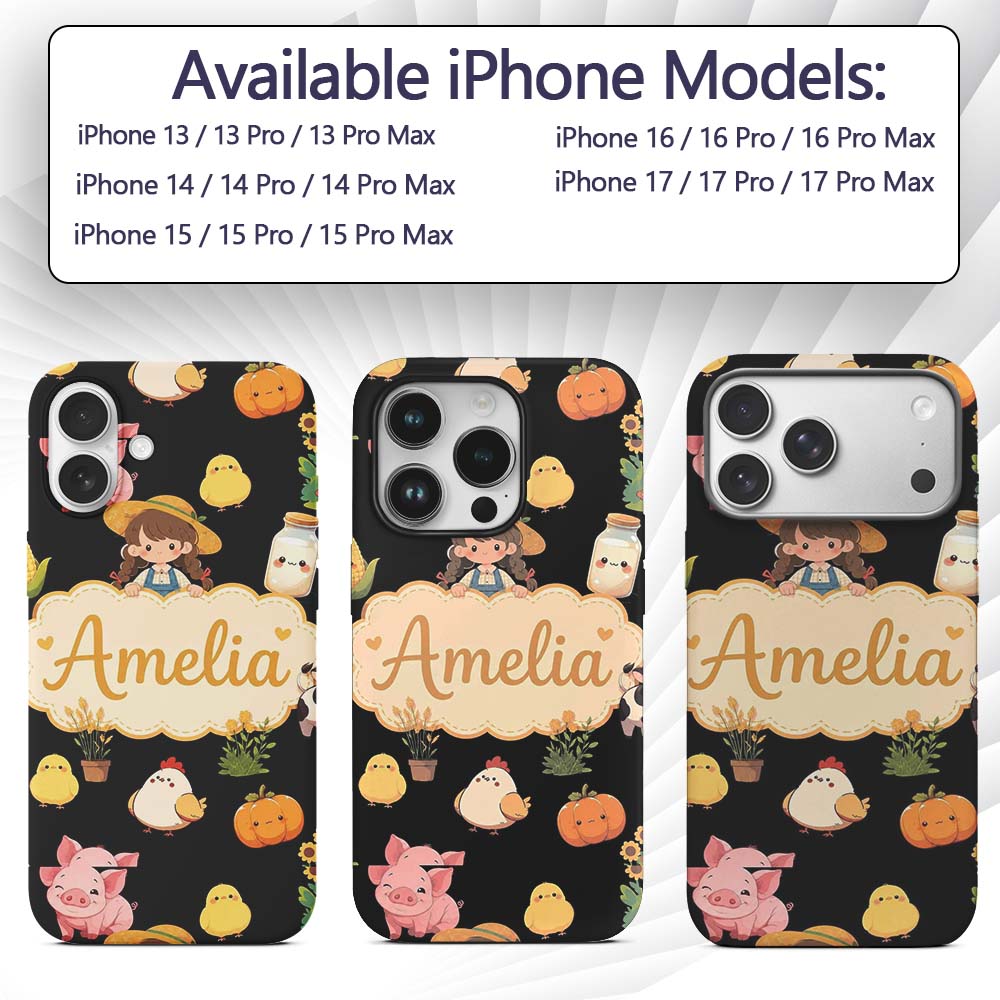 Cute Kawaii Farm Girl Cow Milk Printed Design Custom Name Protective Phone Case Mobile Cover Durable Everyday Smartphone Shock Resistant