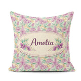 Custom Name Light Pastel Botanical Leaves Elegant Pattern Lovely Square Filled Cushion Throw Pillow Sofa Bed Home Decor Zip Washable UK Made
