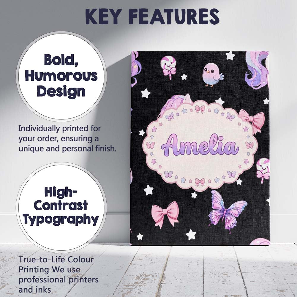 Personalised Name Cute Pastel Unicorn Bird Custom  Unique Gift Idea Elegant Feature Canvas Wall Art Print Decor Picture Ready to Hang