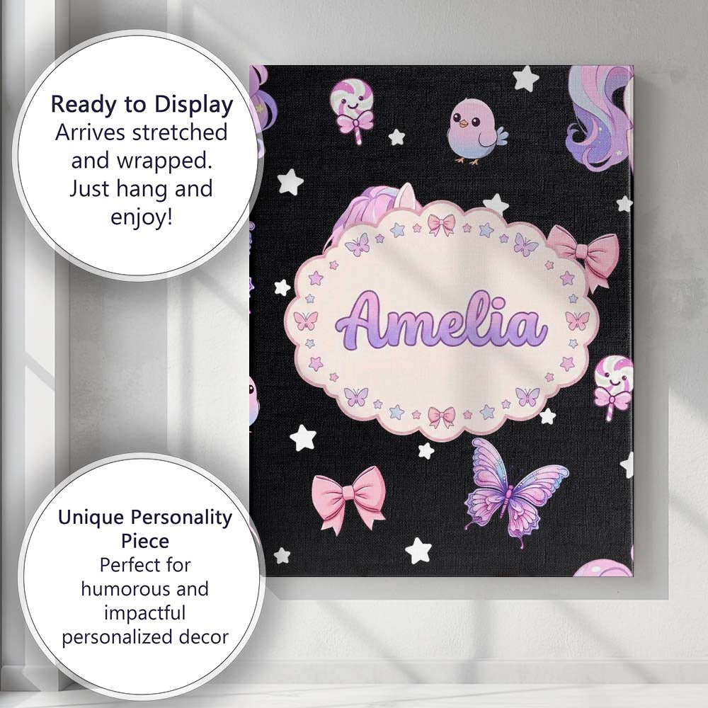 Personalised Name Cute Pastel Unicorn Bird Custom  Unique Gift Idea Elegant Feature Canvas Wall Art Print Decor Picture Ready to Hang