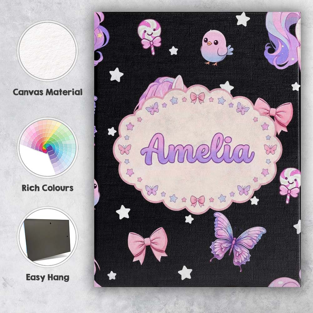 Personalised Name Cute Pastel Unicorn Bird Custom  Unique Gift Idea Elegant Feature Canvas Wall Art Print Decor Picture Ready to Hang