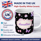 Personalized Custom Name Cute Pastel Unicorn Bird Candy Butterfly Seamless Pattern Name 11oz Ceramic Coffee Tea Mug White Large Handle