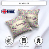 Custom Name Light Pastel Botanical Leaves Elegant Pattern Lovely Square Filled Cushion Throw Pillow Sofa Bed Home Decor Zip Washable UK Made