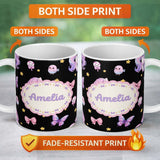 Personalized Custom Name Cute Pastel Unicorn Bird Candy Stars Seamless Pattern Name Unique 11oz Ceramic Coffee Tea Mug White Large Handle