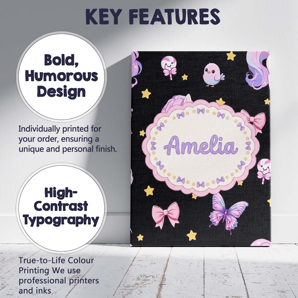 Personalised Name Cute Pastel Unicorn Bird Custom  Unique Gift Idea Elegant Feature Canvas Wall Art Print Decor Picture Ready to Hang