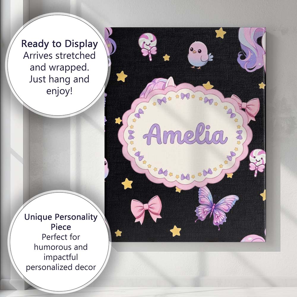 Personalised Name Cute Pastel Unicorn Bird Custom  Unique Gift Idea Elegant Feature Canvas Wall Art Print Decor Picture Ready to Hang