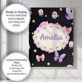 Personalised Name Cute Pastel Unicorn Bird Custom  Unique Gift Idea Elegant Feature Canvas Wall Art Print Decor Picture Ready to Hang