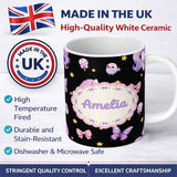 Personalized Custom Name Cute Pastel Unicorn Bird Candy Stars Seamless Pattern Name Unique 11oz Ceramic Coffee Tea Mug White Large Handle