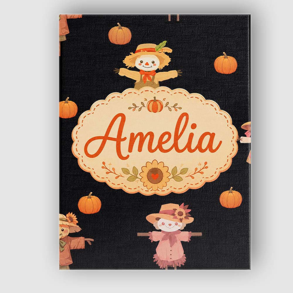 Personalised Name Cute Autumn Scarecrow Custom  Modern Room Accent Elegant Feature Canvas Wall Art Print Decor Picture Ready to Hang