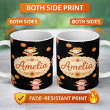 Personalized Custom Name Cute Autumn Scarecrow Pumpkin Birds Seamless Pattern Name Unique 11oz Ceramic Coffee Tea Mug White Large Handle