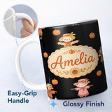 Personalized Custom Name Cute Autumn Scarecrow Pumpkin Birds Seamless Pattern Name Unique 11oz Ceramic Coffee Tea Mug White Large Handle