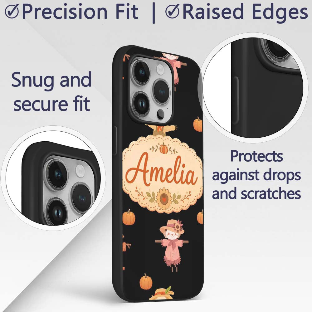 Cute Autumn Scarecrow Pumpkin Birds Seamless Custom Name Protective Phone Case Mobile Cover Durable Everyday Smartphone Shock Resistant
