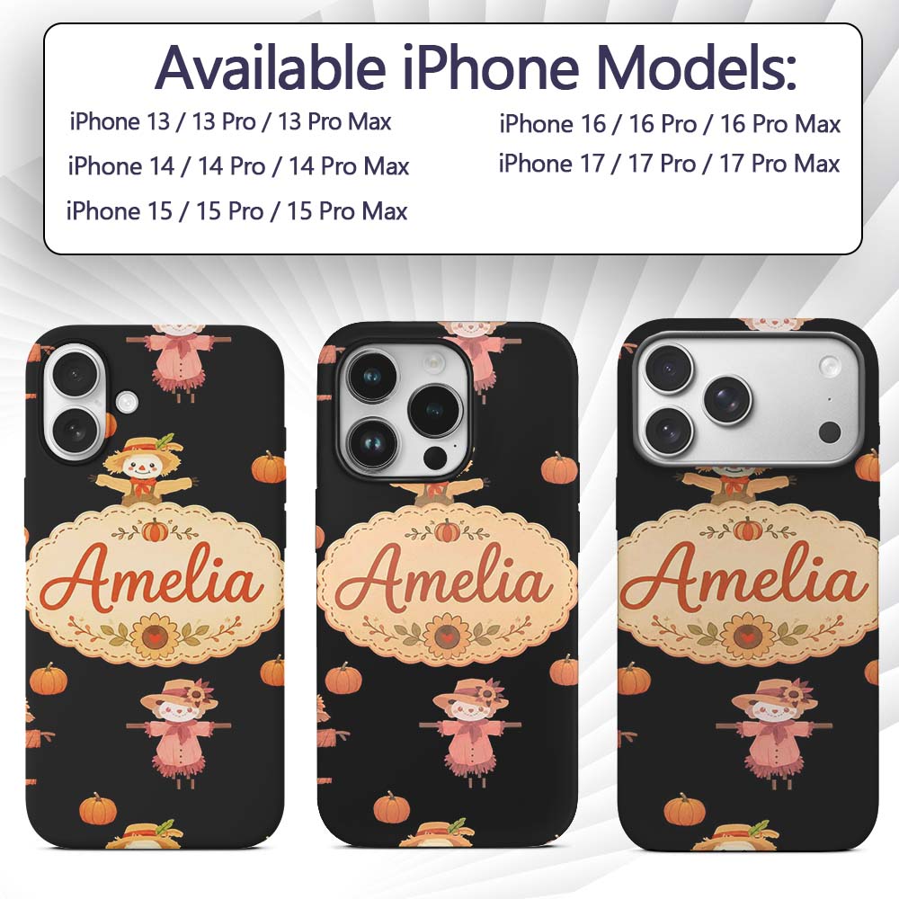 Cute Autumn Scarecrow Pumpkin Birds Seamless Custom Name Protective Phone Case Mobile Cover Durable Everyday Smartphone Shock Resistant