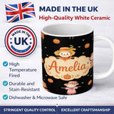 Personalized Custom Name Cute Autumn Scarecrow Pumpkin Farm Theme Seamless Pattern Name 11oz Ceramic Coffee Tea Mug White Large Handle