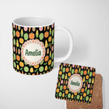 Personalized Custom Name Cute Kawaii Vegetables Corn Carrot Cabbage Pumpkin Seamless Pattern 11oz Ceramic Coffee Tea Mug White Large Handle