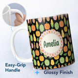 Personalized Custom Name Cute Kawaii Vegetables Corn Carrot Cabbage Pumpkin Seamless Pattern 11oz Ceramic Coffee Tea Mug White Large Handle