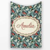 Elegant Vintage Floral Blue Cream Ornate Seamless Pattern Custom  Personalised Custom Name Super Soft Fleece Blanket Bed Sofa Throw