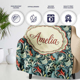 Elegant Vintage Floral Blue Cream Ornate Seamless Pattern Custom  Personalised Custom Name Super Soft Fleece Blanket Bed Sofa Throw