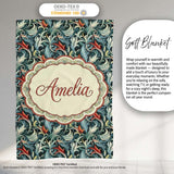 Elegant Vintage Floral Blue Cream Ornate Seamless Pattern Custom  Personalised Custom Name Super Soft Fleece Blanket Bed Sofa Throw