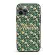 Elegant Vintage Floral Gold Teal Luxury Seamless Custom Name Protective Phone Case Mobile Cover Durable Everyday Smartphone Shock Resistant