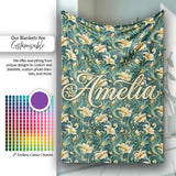 Elegant Vintage Floral Gold Teal Luxury Seamless Pattern Name Cute  Personalised Custom Name Super Soft Fleece Blanket Bed Sofa Throw