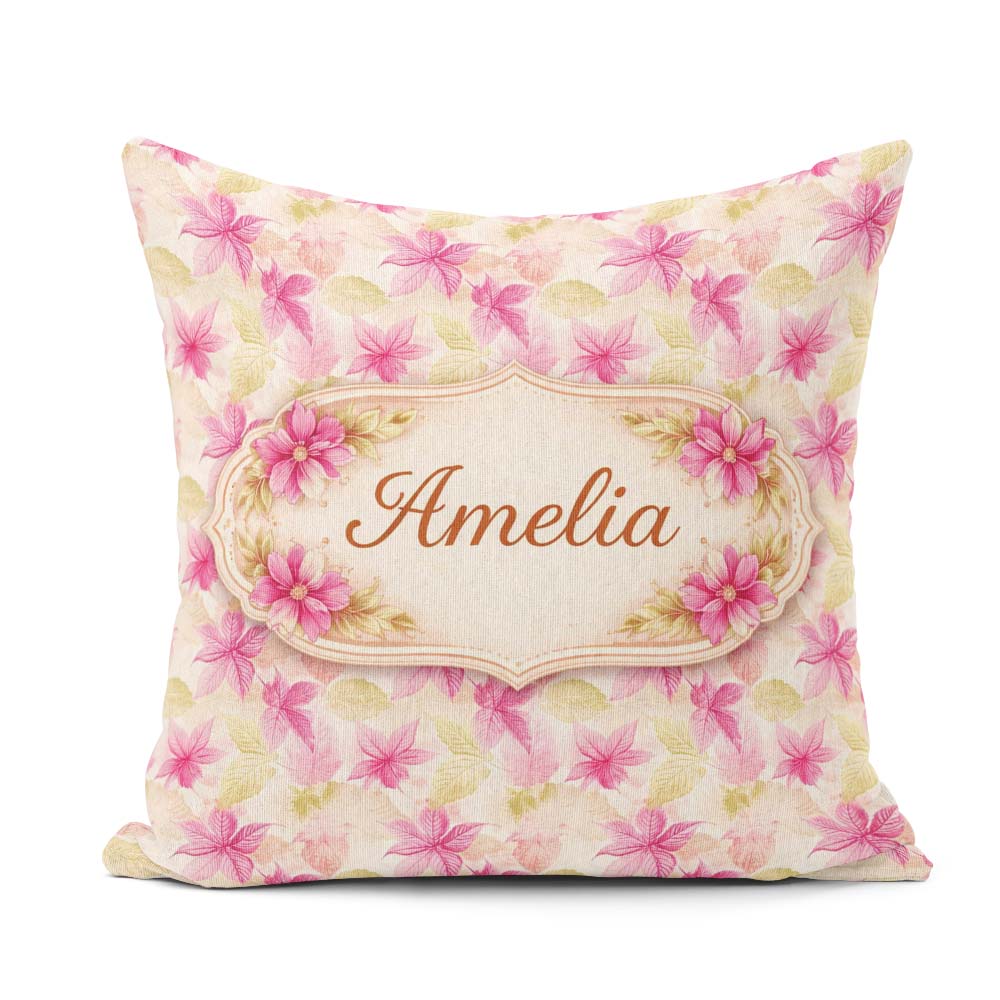 Custom Name Vibrant Red Yellow Poinsettia Floral Seamless Lovely Square Filled Cushion Throw Pillow Sofa Bed Home Decor Zip Washable UK Made