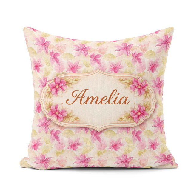 Custom Name Vibrant Red Yellow Poinsettia Floral Seamless Lovely Square Filled Cushion Throw Pillow Sofa Bed Home Decor Zip Washable UK Made