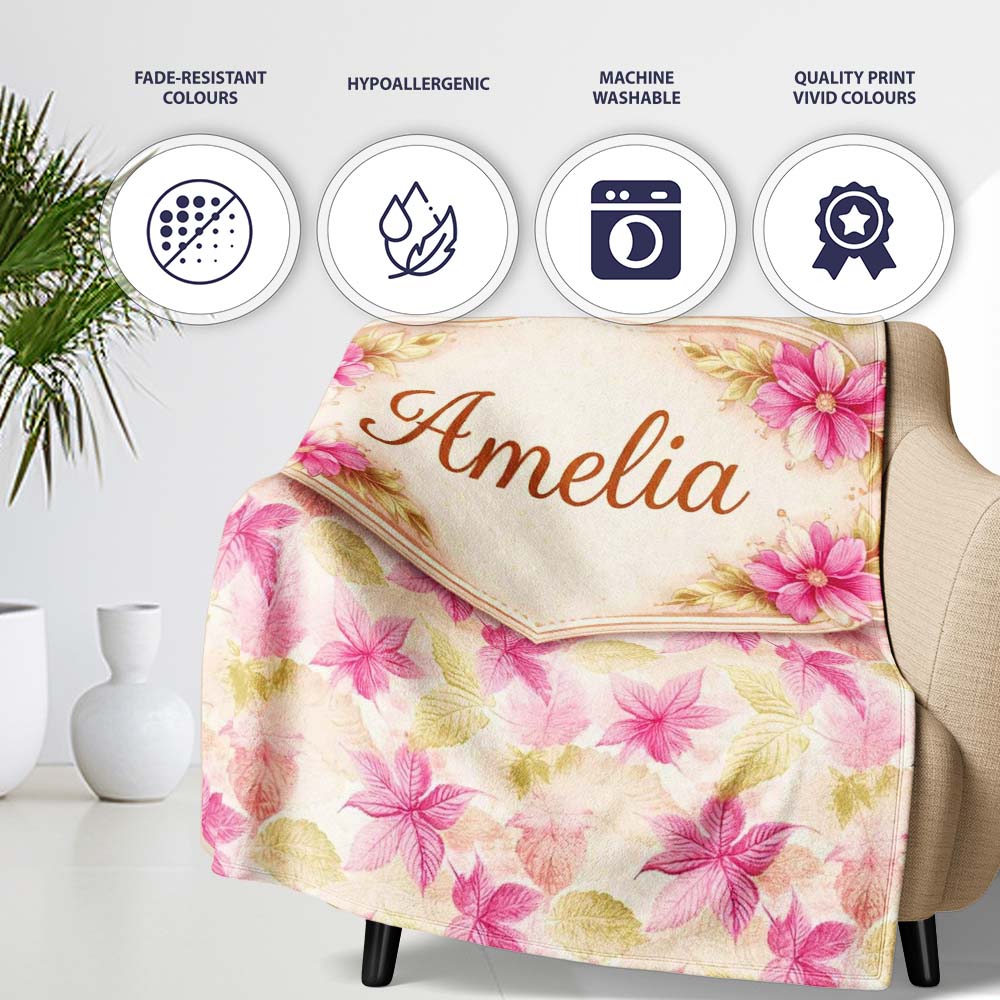 Vibrant Red Yellow Poinsettia Floral Seamless Pattern Lovely  Personalised Custom Name Super Soft Fleece Blanket Bed Sofa Throw
