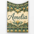 Elegant Vintage Floral Classic Green Gold Seamless Pattern Name Cute  Personalised Custom Name Super Soft Fleece Blanket Bed Sofa Throw