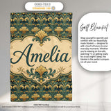 Elegant Vintage Floral Classic Green Gold Seamless Pattern Name Cute  Personalised Custom Name Super Soft Fleece Blanket Bed Sofa Throw