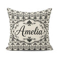 Custom Name Elegant Black White Damask Floral Seamless Name Cute Square Filled Cushion Throw Pillow Sofa Bed Home Decor Zip Washable UK Made
