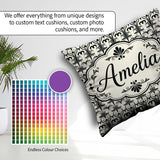 Custom Name Elegant Black White Damask Floral Seamless Name Cute Square Filled Cushion Throw Pillow Sofa Bed Home Decor Zip Washable UK Made