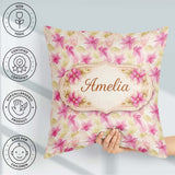 Custom Name Vibrant Red Yellow Poinsettia Floral Seamless Lovely Square Filled Cushion Throw Pillow Sofa Bed Home Decor Zip Washable UK Made