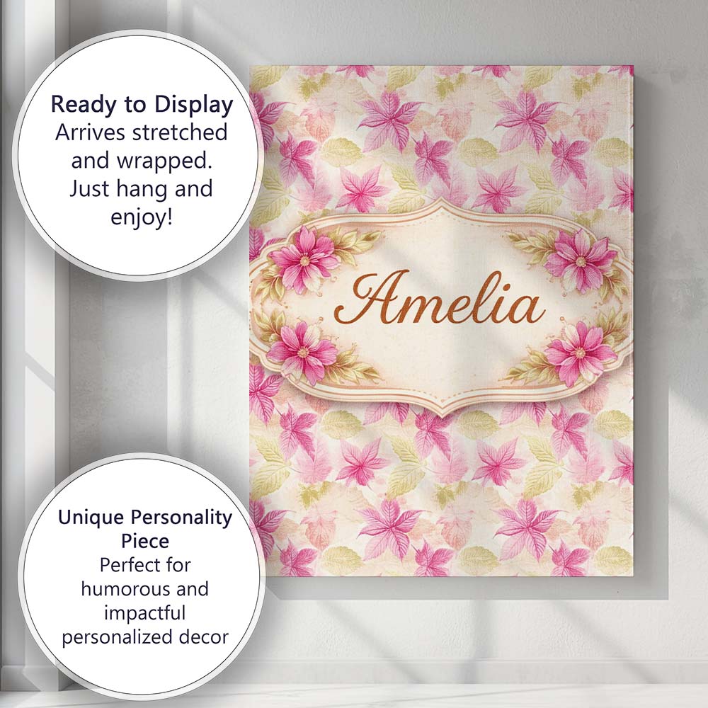 Personalised Name Vibrant Red Yellow Poinsettia Floral Seamless Custom  Statement Canvas Wall Art Print Decor Picture Ready to Hang