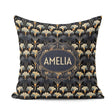 Custom Name Art Deco Fan Floral Blue Gold Seamless Pattern Name Square Filled Cushion Throw Pillow Sofa Bed Home Decor Zip Washable UK Made