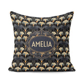 Custom Name Art Deco Fan Floral Blue Gold Seamless Pattern Name Square Filled Cushion Throw Pillow Sofa Bed Home Decor Zip Washable UK Made