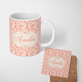 Personalized Custom Name Abstract Flowing Waves Pattern in Soft Coral and Cream Gradient 11oz Ceramic Coffee Tea Mug White Large Handle