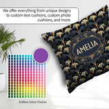 Custom Name Art Deco Fan Floral Blue Gold Seamless Pattern Name Square Filled Cushion Throw Pillow Sofa Bed Home Decor Zip Washable UK Made
