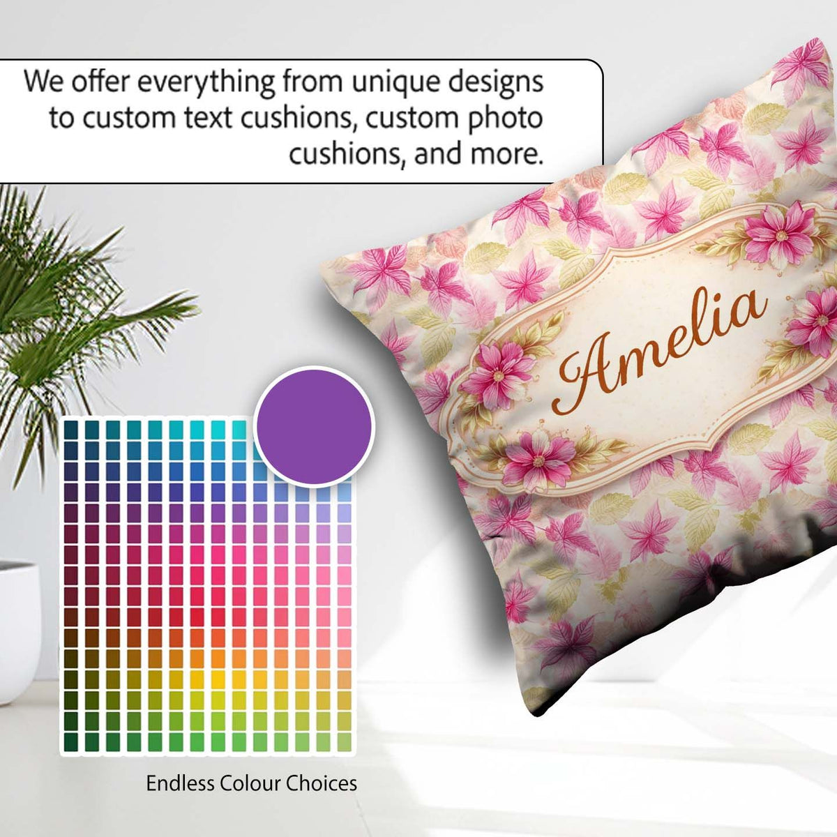 Custom Name Vibrant Red Yellow Poinsettia Floral Seamless Lovely Square Filled Cushion Throw Pillow Sofa Bed Home Decor Zip Washable UK Made