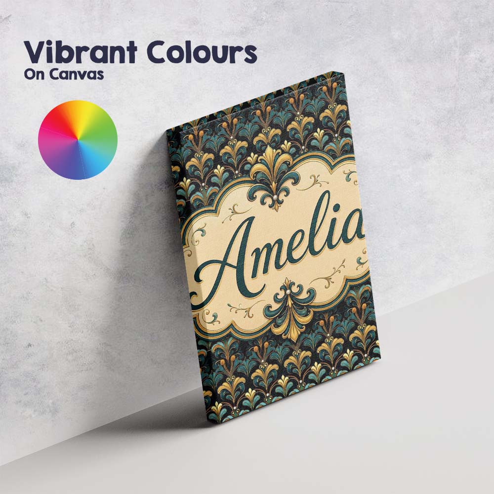 Personalised Name Luxury Teal Gold Ornate Custom  Unique Gift Idea Elegant Feature Canvas Wall Art Print Decor Picture Ready to Hang