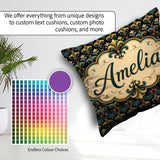 Custom Name Luxury Teal Gold Ornate Damask Seamless Pattern Name Square Filled Cushion Throw Pillow Sofa Bed Home Decor Zip Washable UK Made