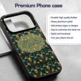 Art Nouveau Teal Gold Botanical Seamless Pattern Custom Name Protective Phone Case Mobile Cover Durable Everyday Smartphone Shock Resistant