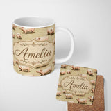 Personalized Custom Name Cute Farm Pig Animal Illustration Seamless Pattern Cute Unique Gift 11oz Ceramic Coffee Tea Mug White Large Handle