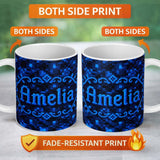 Personalized Custom Name Dark Blue Pixel Texture Abstract Seamless  Cute Unique Gift 11oz Ceramic Coffee Tea Mug White Large Handle