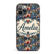 Vintage Blue Red Floral Swirl Art Printed Design Custom Name Protective Phone Case Mobile Cover Durable Everyday Smartphone Shock Resistant