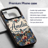 Vintage Blue Red Floral Swirl Art Printed Design Custom Name Protective Phone Case Mobile Cover Durable Everyday Smartphone Shock Resistant