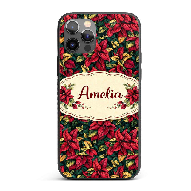 Dark Green Burgundy Foliage Dense Printed Design Custom Name Protective Phone Case Mobile Cover Durable Everyday Smartphone Shock Resistant