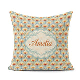 Custom Name Elegant Orange Tulip Floral Lattice Seamless Pattern Square Filled Cushion Throw Pillow Sofa Bed Home Decor Zip Washable UK Made